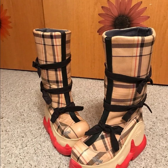 SWEAR platform knee boots BurBerry print vintage - Picture 2 of 5
